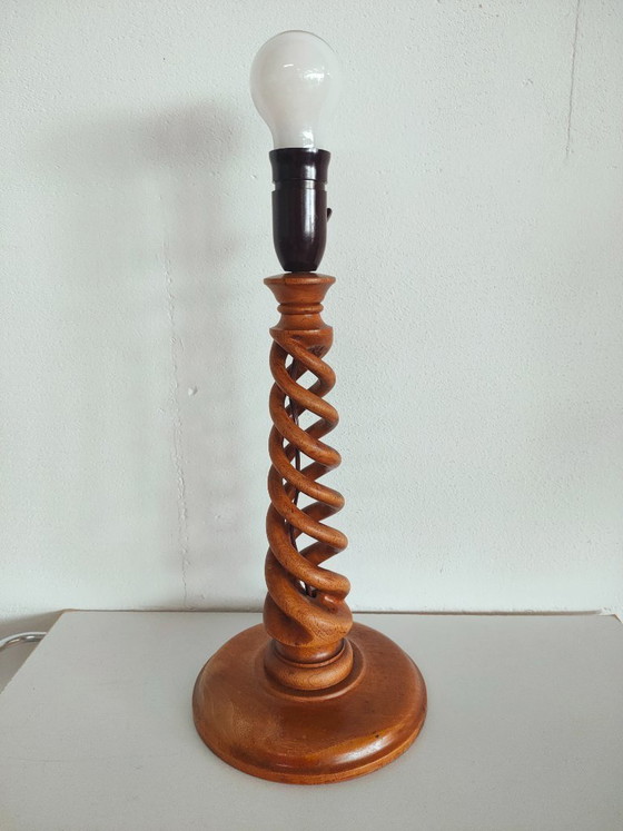 Image 1 of Vintage wooden Scandinavian sculpture table lamp