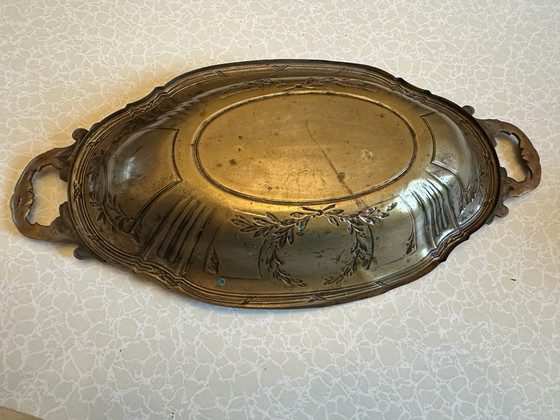 Coupe de centre de table ancienne en laiton, Vers 1900, Accessoires de table, Métal, Doré (photo 10 sur 15)