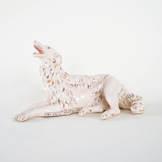 Image 1 of Porseleinen beeldje van een Borzoi-hond, jaren 60, gemaakt in Europa.