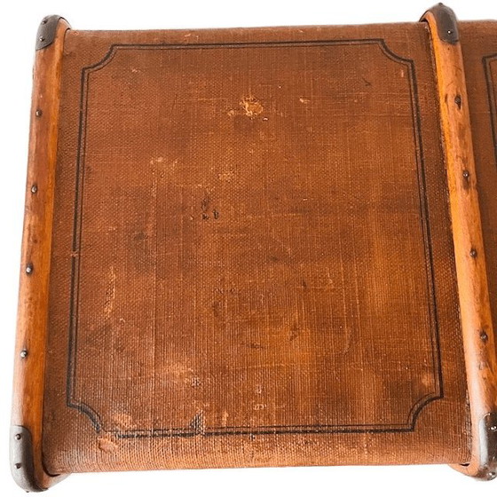 Image 1 of Antique XL canvas trunk with wooden bumpers 1900s