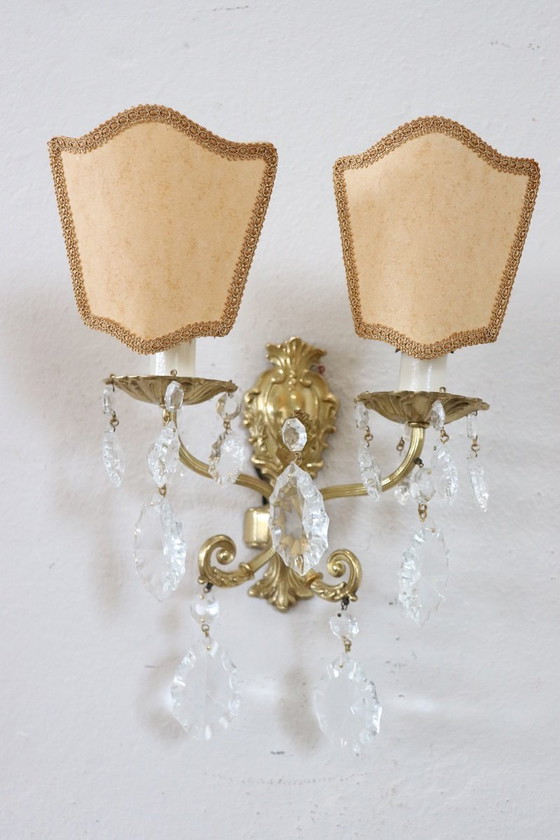Image 1 of Wall Lights in Gilded Bronze and Crystal, Set of 2, 1980s