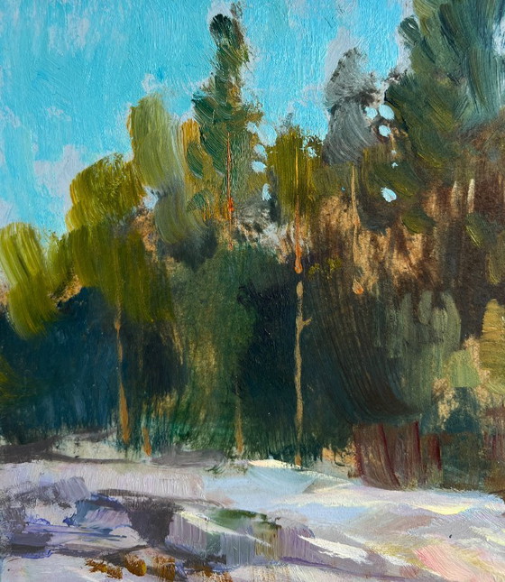 Image 1 of Original Oil Painting Summer Forest Landscape Walk along the river