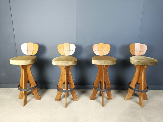 Image 1 of Satz von 4 brutalistischen Barhockern im Vintage-Stil, 1960er Jahre