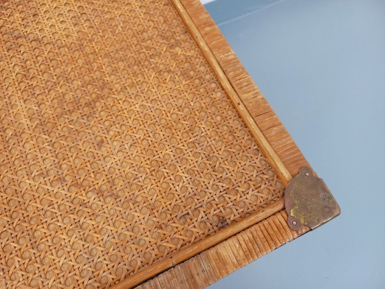 Image 1 of Baule vintage in legno, rattan, paglia e ottone