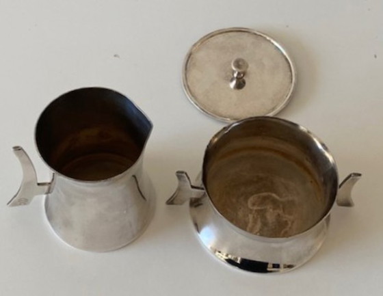 Image 1 of Douwe Egberts Zilverstad Set da zucchero e latte modernista placcato in argento