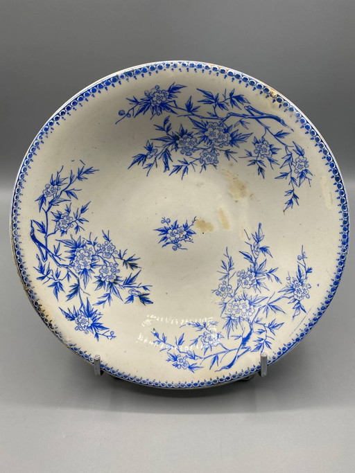 Antique Creil et Montereau Fine Earthenware Compote Dish, Blue Japonisme Decor, Bamboo and Plum Tree (photo 2 of 7)