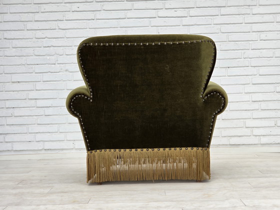 Image 1 of 1970s Danish Lounge Chair, Low, Furniture Velour, Ash Wood Legs