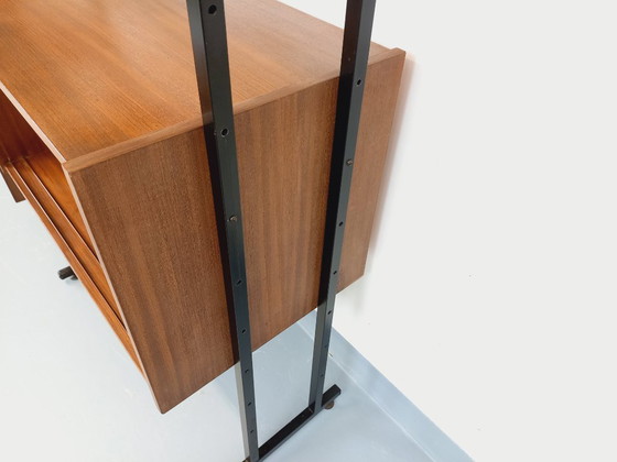Image 1 of Vintage Italian double modular bookcase in teak and metal from the 1960s