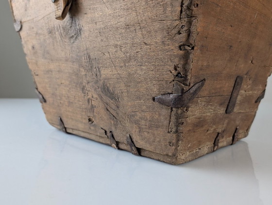 Image 1 of Antique Wooden Log Basket with Hand-Forged Hardware, Wabi-Sabi, 19th Century