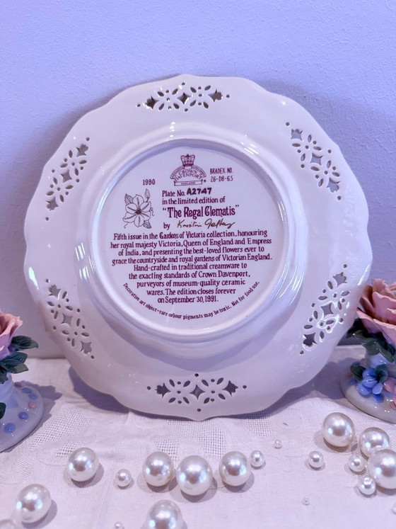 Image 1 of Vintage Crown Davenport Porcelain Plate Set – 6 Floral Decorative Plates – Shabby Chic Cottage Style