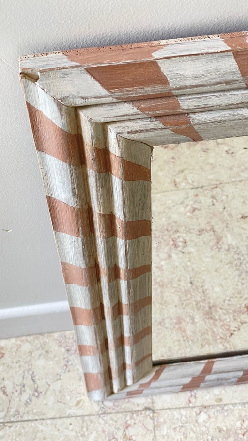 Antieke handbeschilderde houten spiegel