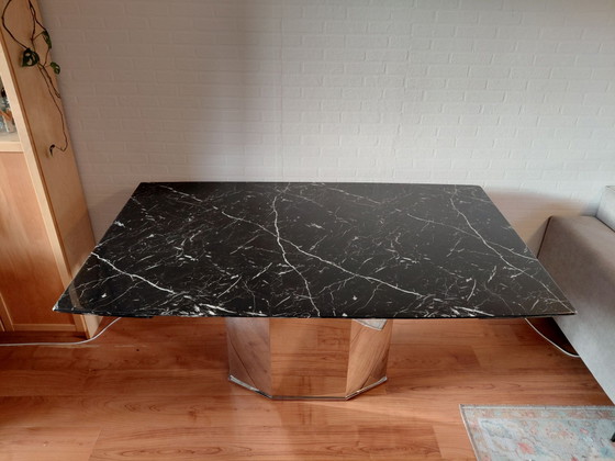 Table de salle à manger extensible postmoderne vintage, Style années 70/80 (Hommage Belgo Chrom) (photo 2 sur 7)
