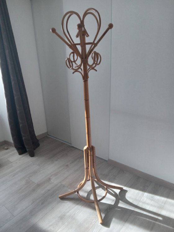 Image 1 of Garderobe im Boho-Stil aus Holz und geflochtenem Rattan