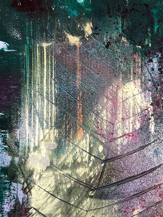 Image 1 of Original Acrylic Painting Abstract Expressionism Golden Leaf