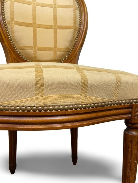 Image 1 of 2x Louis XVI medallion chairs - XIXth century - Cream/honey color