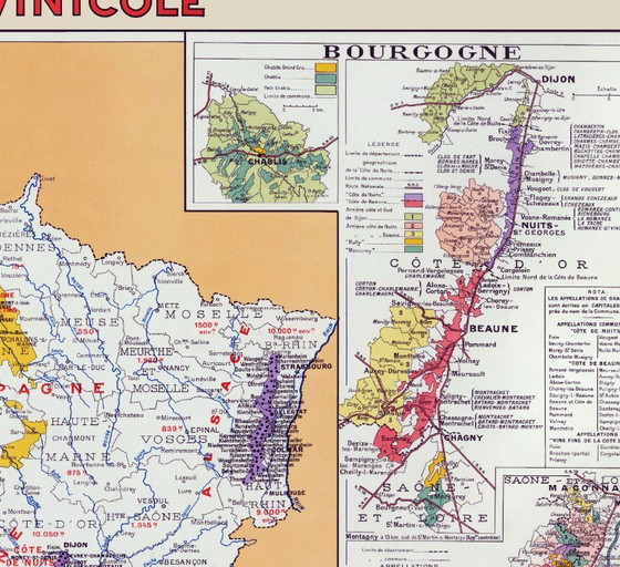 Image 1 of Vins de France 1949 - Vintage kaart van de wijngebieden - (84,1 x 118,9 cm)