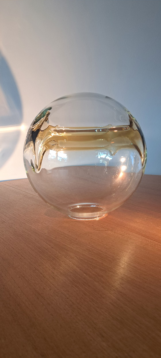 Image 1 of 🟡DORIA Pendant Light 1970s – Hand-blown Glass Globe Ø30 cm – Amber / Smoked Gold – Vintage Mid-Century