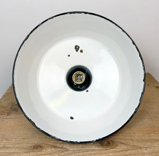 Industrial Blue Enamel Factory Lamp with Cast Iron Top, 1960s, Pendant lamps (photo 17 of 17)