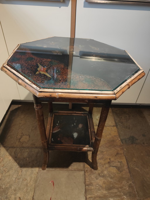 French Japanese bamboo and lacquer octagonal side table, circa 1880