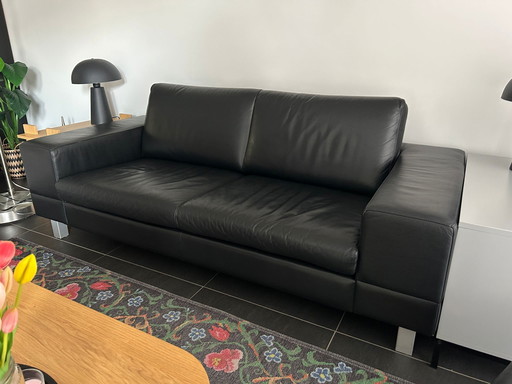 Leolux Canapé Antipode Cuir Noir + Hocker