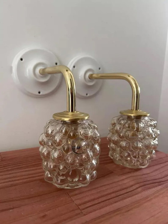 Image 1 of Set Of 2 Bubbled Gold Glass Wall Sconces