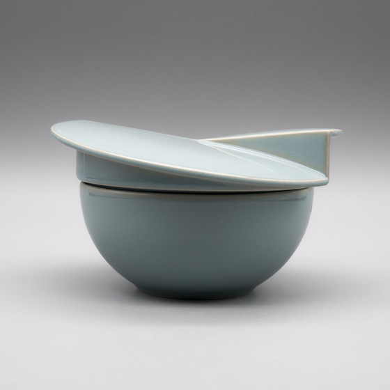 Image 1 of Vase à couvercle sculptural de Jan van der Vaart pour Rosenthal Studio-Linie Porcelaine émaillée turquoise 90s