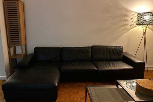 Roche Bobois black leather convertible sofa for sale