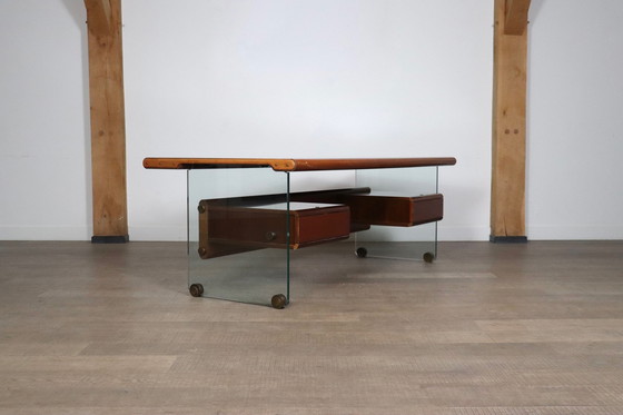 Image 1 of Directors Desk In Glass, Wood And Brass By Tosi, Italy 1960S