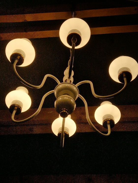 Image 1 of Rare Mid-Century Czech Lighting Set – 6-Arm Chandelier + Wall Lamp by Drukov, 1960s