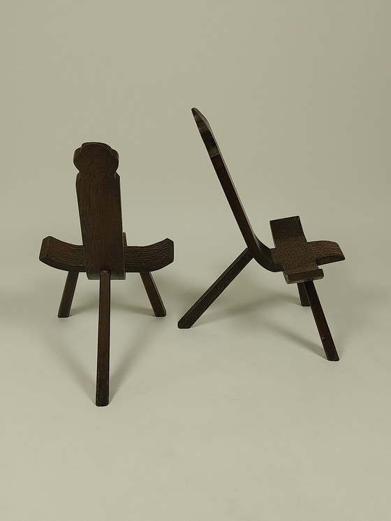 Image 1 of Set van 2 Vintage Houten Krukjes