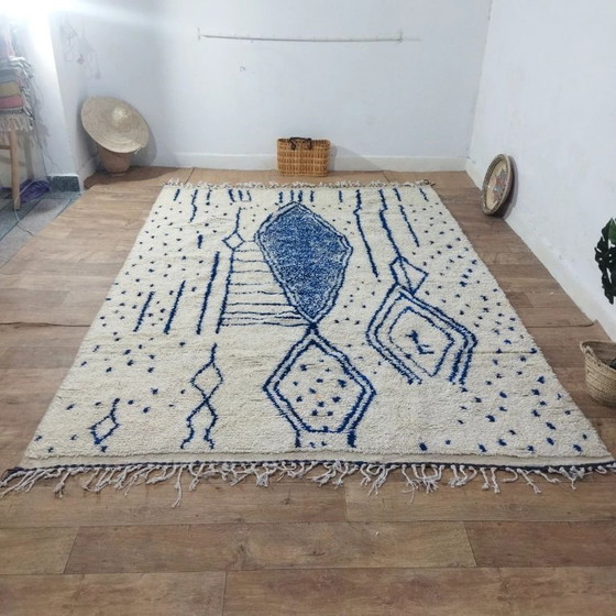 Image 1 of Wol Azilal vloerkleed blauw – handgeweven natuurlijke wol (295×207 cm)