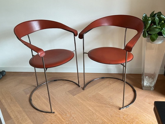 Image 1 of 4*eetkamerstoelen , merk Arrben, leer, cognackleur