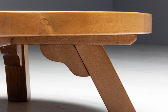Image 1 of Brutalist Oak Round Coffee Table, France, 1950s