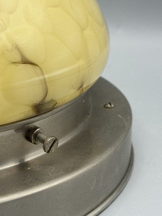 Image 1 of Vintage gemarmerde plafondlamp - elegantie in glas en metaal