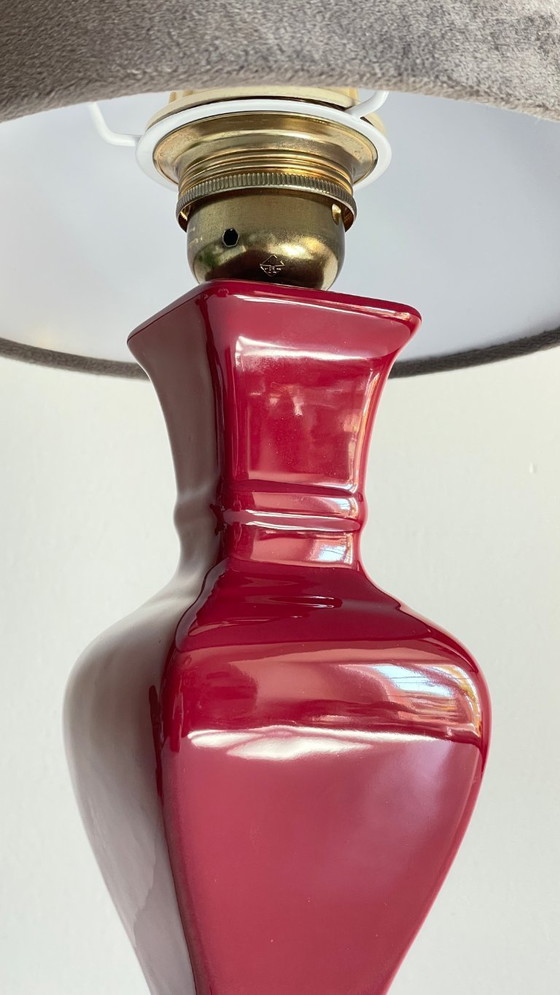 Image 1 of Vintage Ceramic and Velvet Lamp