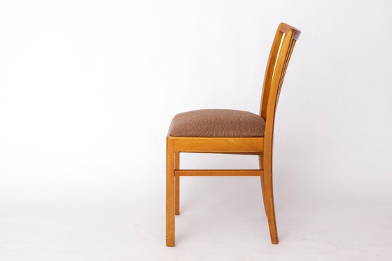 Image 1 of Mid-Century Beech Dining Chair by Stöss, Germany, 1950s–60s – Grey Upholstery – 4 Available – Vintage Wooden Side Chair