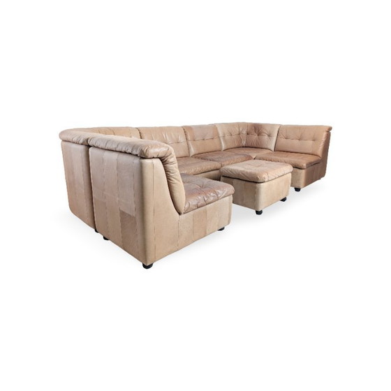 Image 1 of Canapé d'angle modulable original style Mid-Century, en cuir marron