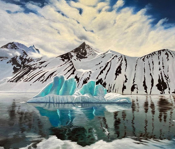 Originales Ölgemälde: Winterlandschaft mit Felsen, Insel und Eisberg im Meer – Gemälde & Zeichnungen, Canvas (photo 6 of 7)