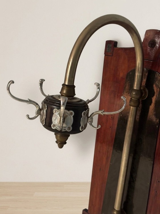 Vintage coat rack mid century wooden rack with metal hooks, 55 × 40 × 92 cm (photo 8 of 9)