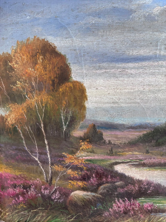 Image 1 of Peinture à l'huile originale vintage représentant un paysage de rivière