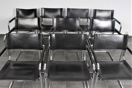 Image 1 of Set van 8 Matteo Grassi MG5 zwarte tuigleren buisframe stoelen
