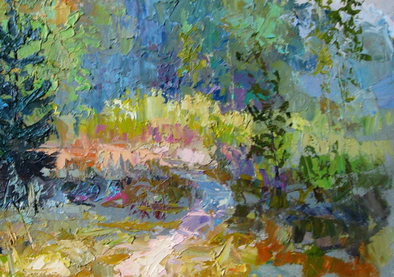 Pittura a olio originale Paesaggio naturale Radura nel bosco – Dipinti e disegni, Canvas (photo 7 of 8)