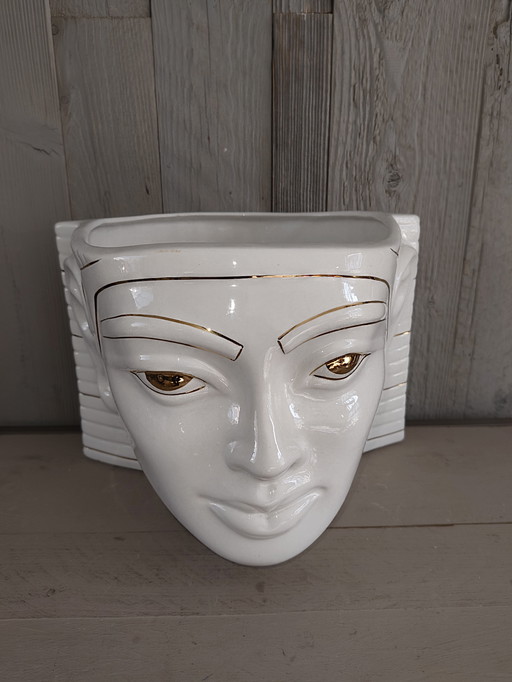 Keramische Plantenpot Antica Athena Pharaoh uit de Jaren 80, Wit, met 24-Karaats Goud, Italiaanse Bloempot