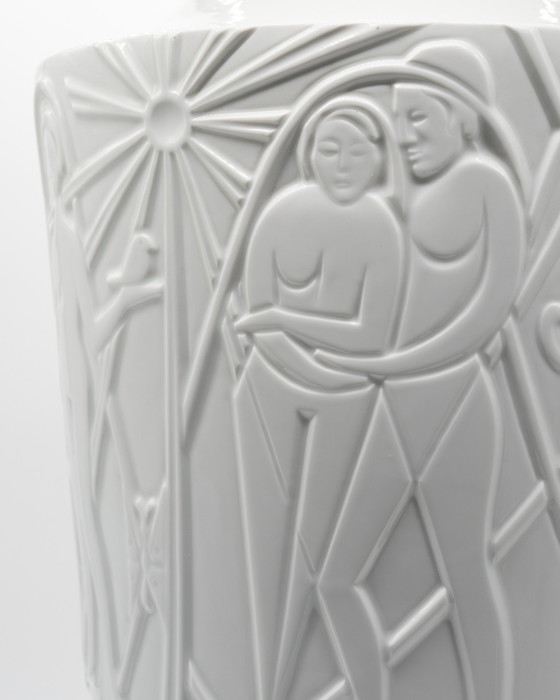 Image 1 of Rare 49cm Porcelain Floor Vase Edelstein Bavaria Art Déco Relief Kurt Wendler 57