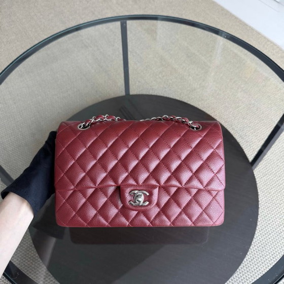 Image 1 of Chanel Classic Flap Medium - Caviar 25CM Quilted Burgundy Silver Hardware