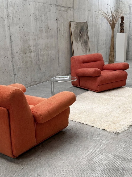 Image 1 of 2x COR “CONCHA” JO OTTERPOHL LOUNGESTOEL ORANJE-RODE STOF JAREN 60