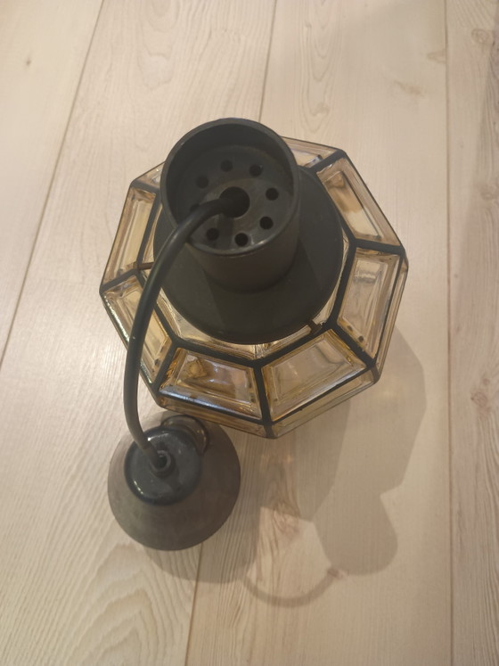 Design Lamp Glashütte Limburg Including Original Shade And Wiring. Amber Glass Brutalist Pendant Lamp. 70s (photo 6 of 6)