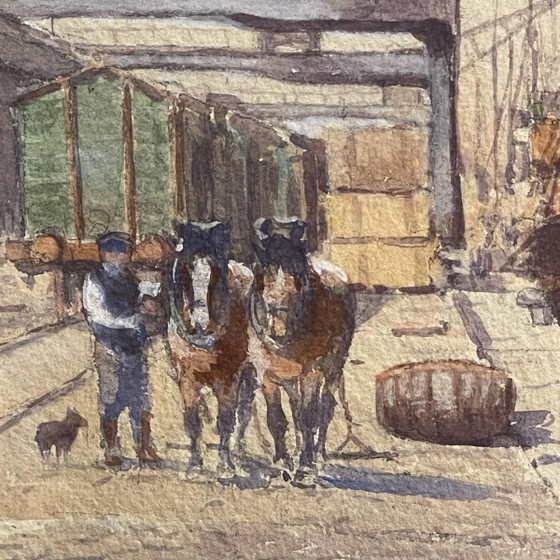 Emile Lhernault, Darsena a Bruxelles, Acquerello, Anni '10 – Dipinti e disegni, Paper (photo 6 of 12)