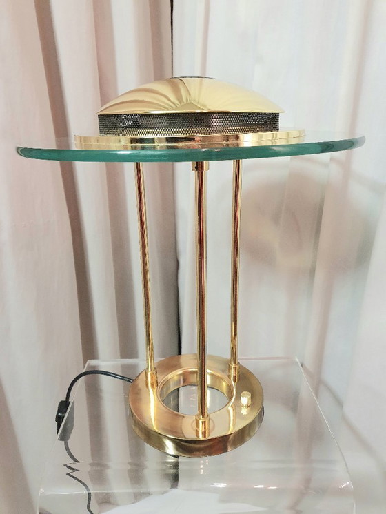 Image 1 of Lámpara de mesa "Saturno", latón y vidrio, Robert Sonneman, años 80