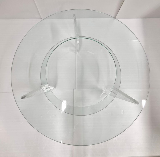 Image 1 of Vintage 1980s Round Coffee Table in Textured Plexiglas & Glass by Jeannot Cerutti